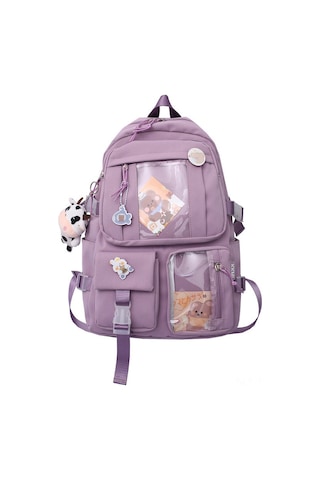 Skycity Şık Ve Renkli Okul Çantası - Mor Renk Ve Rozet Detaylı Genç Kızlar İçin Pratik Sırt Çantası Diğer
