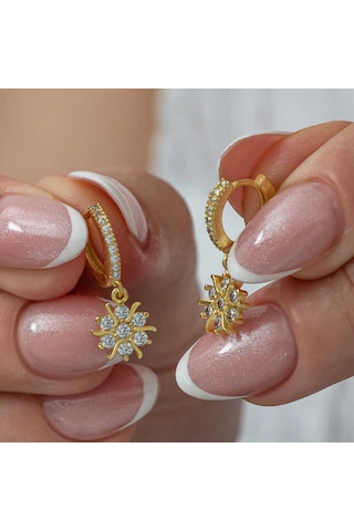 Gümüş Gold Sallantılı Güneş Kadın Küpe Gold