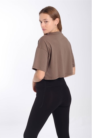 Maraton Comfort Kadın Bisiklet Yaka Kakao Crop Top Kahverengi