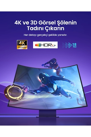 Ugreen 4k 60 Hz Hdmı 2.0 Örgülü Görüntü Aktarma Kablosu 5 Metre, 40103