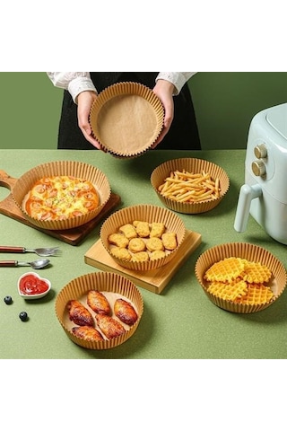 9082699458097drvs1 - Buffer 100 Adet Air Fryer Pişirme Kağıdı Tek Kullanımlık Yağlı Kağıdı Yuvarlak Tabak Model