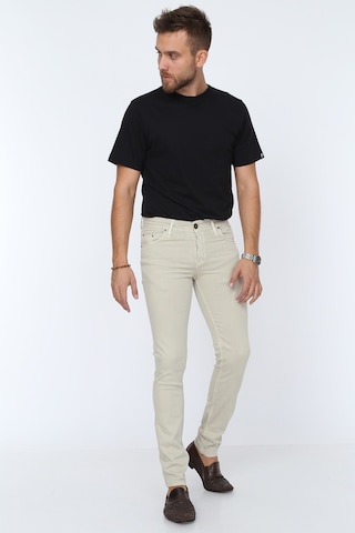 Digital Jeans Dar Kesim Erkek Likralı Açık Gri Kot Pantolon Krem Açık Gri