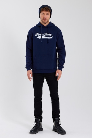 Erkek 3 İplik Pamuklu İçi Polarlı Baskılı Regular Fit Kapüşonlu Kanguru Cepli Lacivert Sweatshirt Lacivert