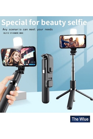 3in1 Bluetooth Kumandalı Ayaklı Led Selfie Çubuğu 100 Cm Kompakt