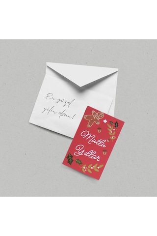 Yılbaşı Mutlu Yıllar Yazılı Hediye Kart Seti, Yeniyıl Paketleme Kartı, 25 Adet-6,5x10 Cm, Kırmızı