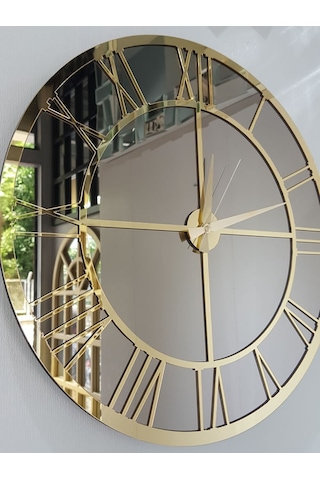Ayna Denizi Gold Bronze Model Altın Bronz Renk 50 CM Dekoratif Aynalı Duvar Saati Altın