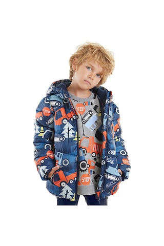 Denokids Arabalar Erkek Çocuk Su İtici Kapüşonlu Mont Renkli Çok Renkli
