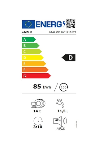 Arçelik 6444 OK 4 Programlı 14 Kişilik Bulaşık Makinesi