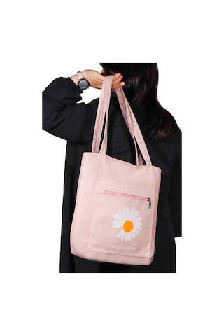 Toz Vintage Canvas Papatya Desenli Bez Omuz - Kol Çantası Pembe