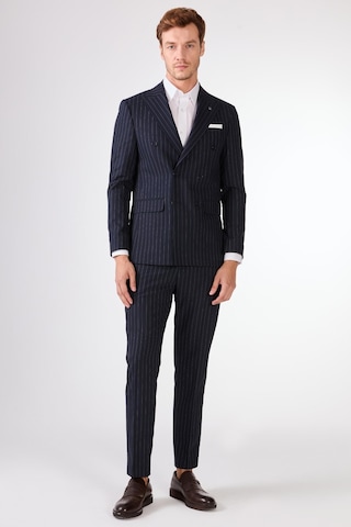Dufy Lacivert Çizgili Kruvaze Slim Fit Takım Elbise Lacivert