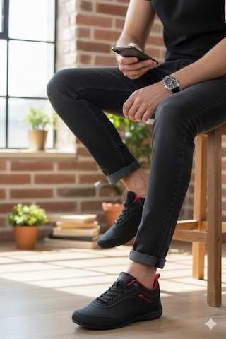 M.P 252 7332 Rahat Esnek Sneaker Erkek Ayakkabı Siyah - Kırmızı