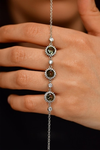 Zultanit Taşlı Rodyum Yuvarlak Üç Sıra Anturaj Gümüş Bileklik