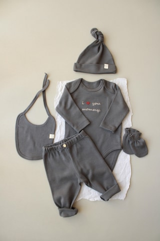 Oh Lala Koala Mom Nakışlı 5li Uzun Kollu Yenidoğan Set Gri