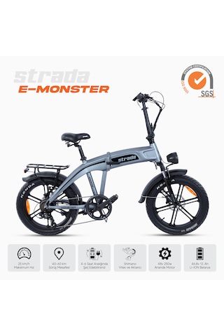 Stradacycles E-monster 20 Jant Katlanabilir Yüksek Torklu Elektrikli Bisiklet Gri