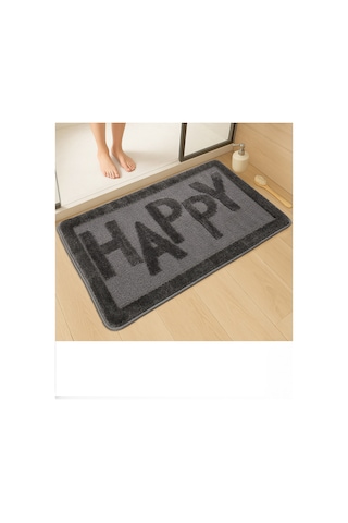 Doğal Kaymaz Taban Banyo Paspas Uzun Ömürlü Yumuşak Dokulu Su Emici Yıkanabilir Happy 60x100 Antrasit