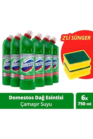 Domestos Çamaşır Suyu Dağ Esintisi 6 x 750 ML + Sünger 2'li