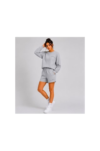 Herkesemoda Hüppy Baskılı Kadın Oversize Şortlu Sweatshirt Eşofman Takımı Gri