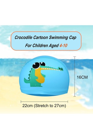 Çocuk Yüzme Boneleri Mavi Timsah Desen - Çocuklar İçin Yüzme Bon Mavi