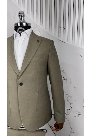 Dupont Classics Dupont Erkek Slim Fit 6 Drop Sivri Yaka Torba Cep Çift Yırtmaç Takım Elbise Haki