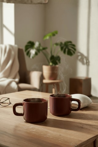 2 Adet El Yapımı 260 Ml Bordo Parlak Seramik Mug Çay Kahve Kupası Mıt1304 Siyah