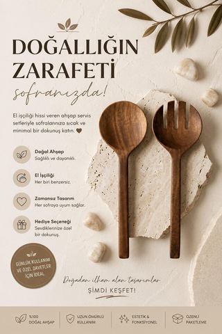 Kitchen Life 2 Parça Akasya Servis Kaşığı Ve Servis Çatalı Mutfak Seti Kahverengi