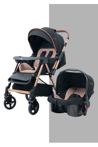 Joell Trendy Çift Yönlü Travel Sistem Bebek Arabası Gold Siyah