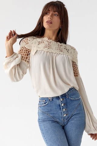 Femelle Kadın Örme Standart Beden Dantel Bluz Bej
