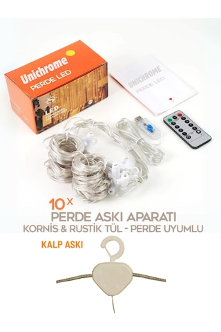 Kumandalı 8 Ayrı Moda Sahip 3x3m 300x300cm Perde Led 10 Saçaklı Sarkıtlı 300 Led Gün Işığı Kalp Askı Sarı