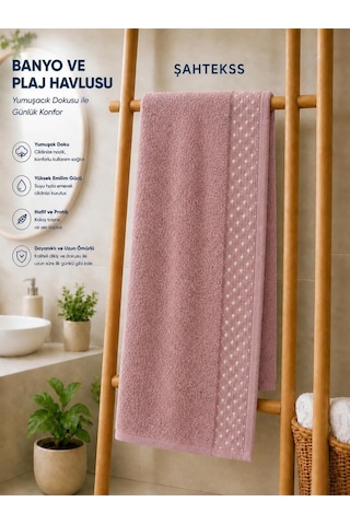 Boncuk Desenli Banyo Havlusu Gül Kurusu