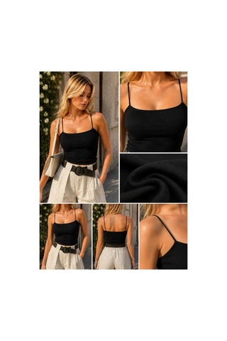 İnce Askılı Kadın Crop Bluz Vücuda Oturan Basic Crop Top Siyah - M Çok Renkli