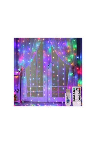 Rengarenk Fonksiyonlu Peri Led Perde Işık - 8 Modlu Kumandalı Zamanlayıcılı Animasyonlu Usb Mikro Led Çok Renkli