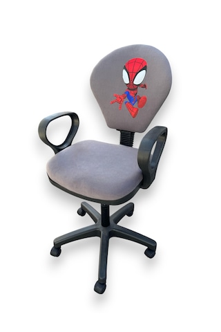 Örümcek Adam Desenli Çocuk Odası Ders Çalışma Sandalyesi Ofis Koltuğu Tekerlekli Çocuk Sandalyesi Gri - Kırmızı