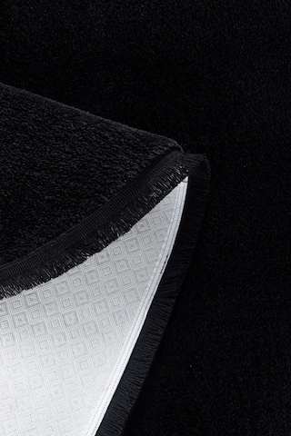 Vl Comfort Puffy Ponpon Saçak Peluş Yıkanabilir Siyah Yolluk Düz Saçak Oval