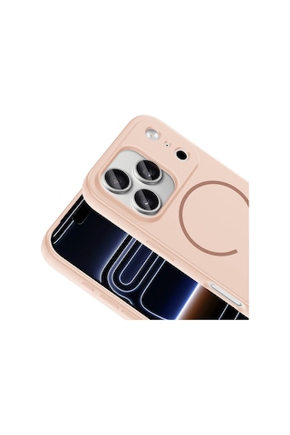 Apple iPhone Uyumlu 17 Pro Kılıf M-safe Şarj Özellikli Meta Kılıf Rose Pembe