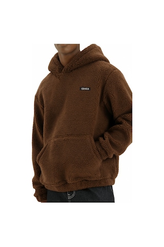Genius Store Genıus Store Erkek Kapüşonlu Polar Sherpa Kuzu Kumaş İçi Şardonlu Kapüşonlu Sweatshırt Sherpa-kap Kahverengi