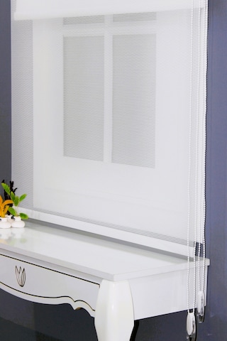 Çift Mekanizmalı Çizgili Tül & Mat Beyaz Stor Perde % 80 Işıgı Ke