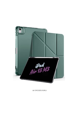 İpad Air 13 İnç 2025 M3 Çip Uyumlu Kalem Bölmeli Standlı Akıllı Fuchsia Trifolding Tablet Kılıfı Kapaklı Kılıf