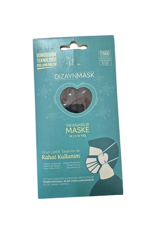 Dizaynmask Gümüş İyonlu Bez Maske Siyah Çocuk M 5-10 Yaş