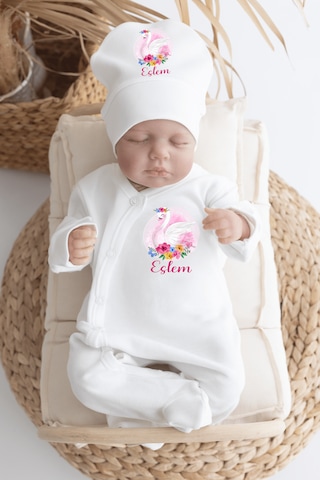 Bebewini %100 Pamuk Organik Baskılı 11'li Isimli Bebek Hastane Çıkışı Ekru