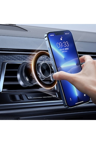 Araç İçi Manyetik Telefon Tutucu Kancalı Havalandırma Izgarası Uyumlu 360 Döner Mıknatıslı Telefon Standı