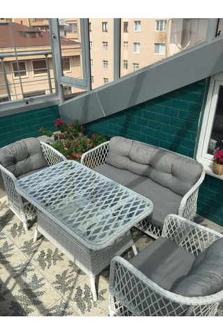 Tu Tienda Tire 2 1 1 Masa Tekli Salıncak Bahçe Balkon Mobilyası,gümüş Gri Koyu Gri