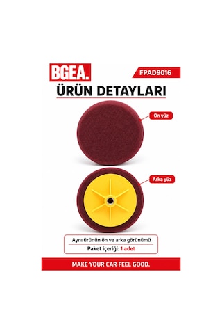 Bgea Premium Aplikatörlü Polisaj Süngeri Bordo 150 Mm 6 İnç Orta Sert 1 Adet