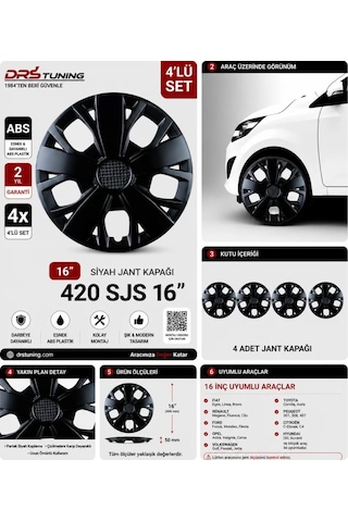 Skoda Uyumlu 16 Inc Kırılmaz Parlak Siyah Jant Kapağı 1 Takım 4 Adet No:420