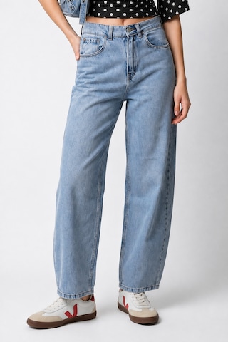 Mixray 2172 Kadın Yüksek Bel Geniş Paça Barrel Denim Pantolon Mavi