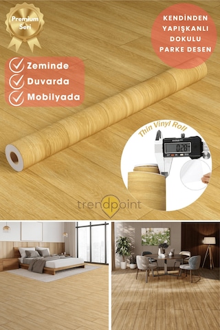 Trendpoint Kendinden Yapışkanlı 60cm 100cm Parke Görünümlü Premium Zemin Duvar Kağıdı Dolap Kaplama
