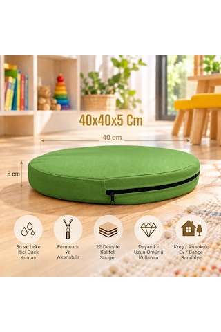 Kreş Anaokulu Yuvarlak Oyun Minderi Aktivite Minderi 40x40x5 Cm - Sandalye Minderi - Bahçe Dekor Minderi Yuvarlak Minder Yeşil