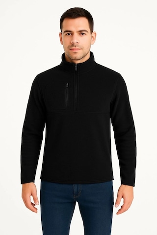 Efnaz Style Erkek Polar Kazak Dik Yaka, Yarım Fermuarlı, Fermuarlı Göğüs Cepli, Siyah Biyeli, Kışlık Rahat Regular Fit Günlük Model - Siyah