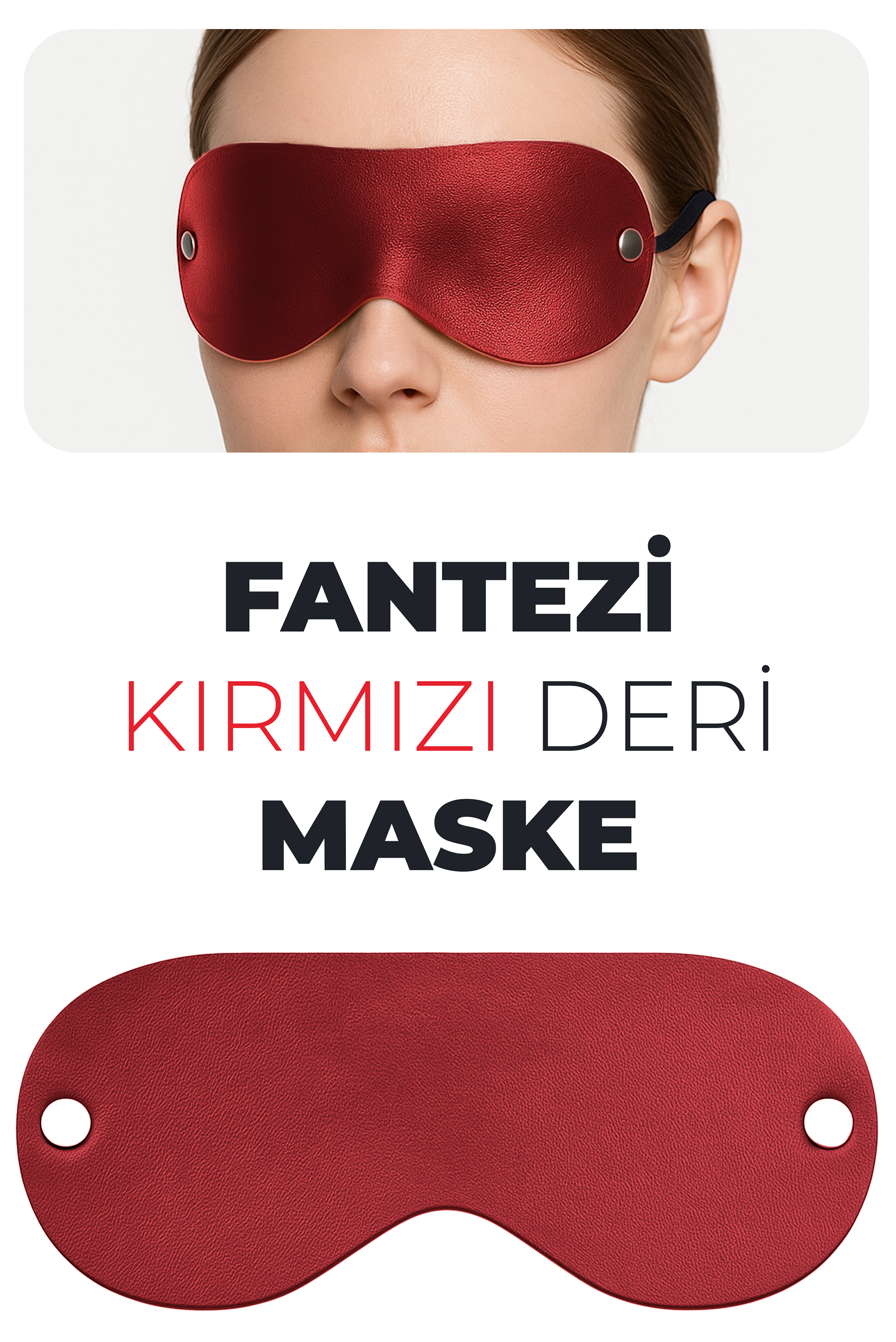 Deri Fantezi Göz Maskesi, Işık Geçirmez Yumuşak Dokulu Göz Bandı Kırmızı