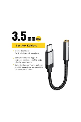 Essager Type-c To 3.5mm Aux Dönüştürücü Type-c To 3.5mm Kulaklık Dönüştürücü Ses Dönüştürücü Kablo