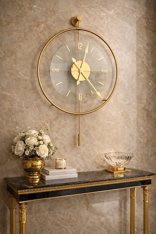 MetaQuartz Aksesuar (Büyük Boy-50*75 cm)Gold Luxry Şefaf Cam , Orta Boy Metal Çember , Modern Dekoratif Gold